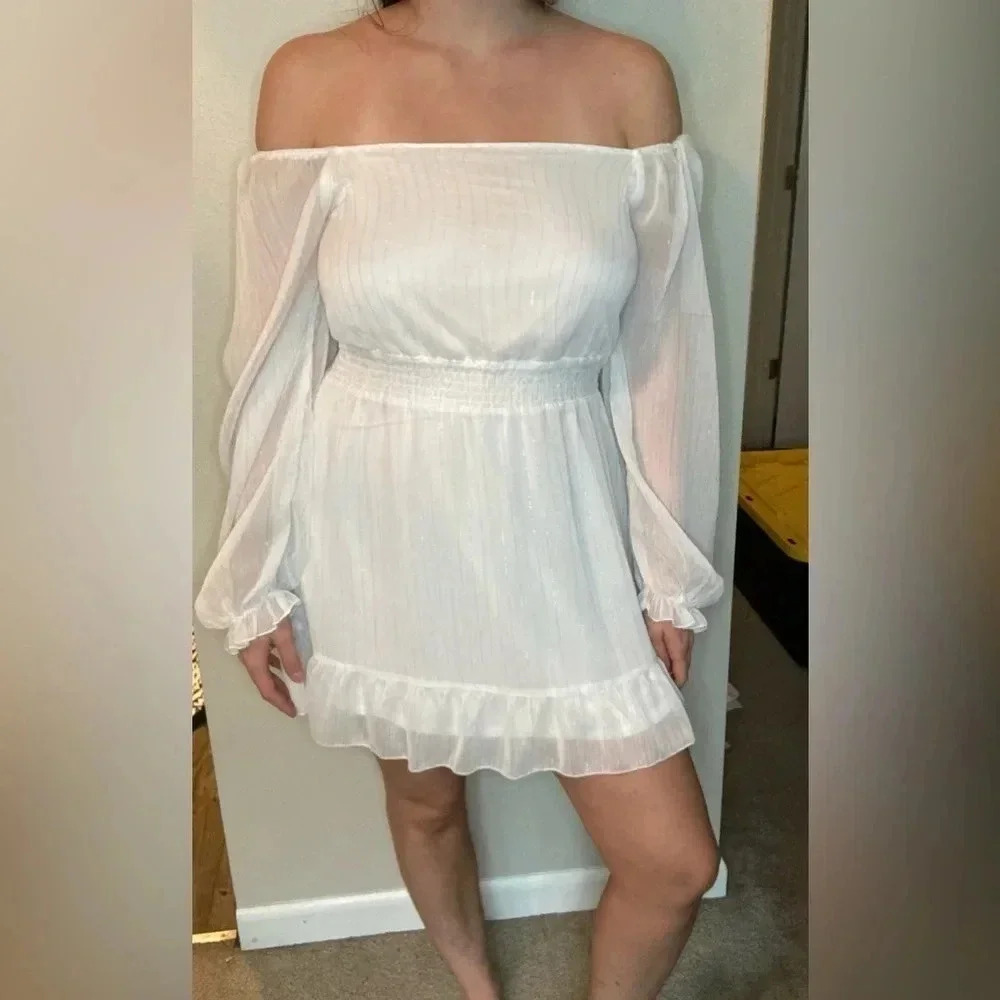 Altar’d State White Babydoll Pinstripe Minidress Size Large